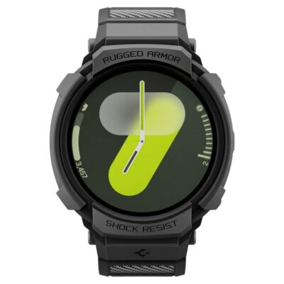 Juodas matinis dėklas ir apyrankė Samsung Galaxy Watch 8 44 MM spigen rugged armor pro
