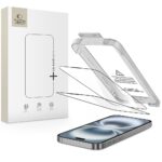 Juodas apsauginis stiklas telefonui Apple Iphone 17 Tech-Protect Quick Set komplektas su laikikliu.