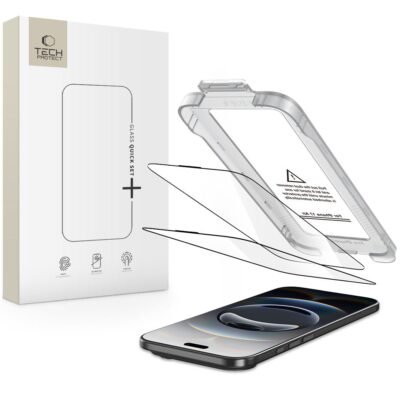 Juodas apsauginis stiklas telefonui Apple Iphone 17 Air Tech-Protect Quick Set du viename komplektas