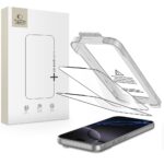 Juodas apsauginis stiklas telefonui Apple Iphone 17 Pro Max Tech-Protect Quick Set su pakavimo dezute ir tvirtinimo rėmeliu
