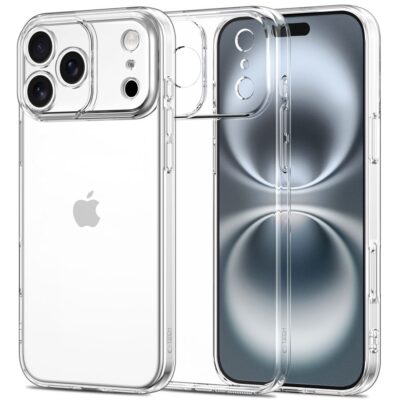 skaidrus dekla apple iphone 17 pro tech protect flexair su paminkstintu kampu ir dideliu kameru apsaugos ispjova
