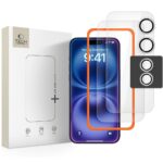 Ekrano ir kameros apsauginis stiklas Apple Iphone 17 Tech-Protect Easy Set 3-Pack su skaidriomis apsaugomis ir oranžiniu rėmeliu