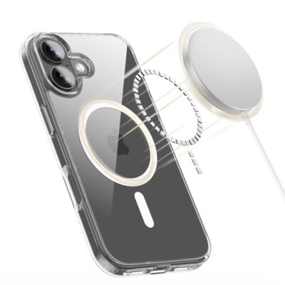 Skaidrus dėklas Apple Iphone 17 Tech-Protect FlexAir Hybrid Magsafe su matomu magnetiniu žiedu ir išoriniu įkrovikliu