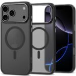 Juodas-pilkas dėklas telefonui Apple Iphone 17 Pro Tech-Protect Tp Camedge Magsafe su aiškia pilka dalimi ir magnetiniu žiedu