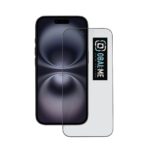 Juodas apsauginis ekrano stikliukas Apple iPhone 17 Air OBALME Privacy 5D Glass Screen Protector prie juodo telefono