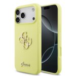 Geltonas originalus dėklas Guess Liquid Silicone 4G Metal Logo telefonui Apple Iphone 17 Pro Max