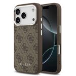 Rudas originalus dėklas Guess 4G MagSafe telefonui Apple iPhone 17 Pro su Monogram raštu ir apsauga kamerai