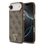 Rudas dėklas Guess PU Leather 4G Triangle Logo Gold Frame MagSafe Apple Iphone 17 Air telefonui