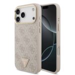 Rausvas dėklas Guess PU Leather 4G su trikampiu logotipu ir auksiniu rėmeliu Apple Iphone 17 Pro Max