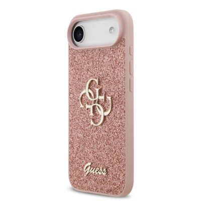 Rausvas dėklas Guess PU Fixed Glitter 4G Metal Logo Apple iPhone 17 Air telefonui