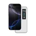 Juodas apsauginis ekrano stikliukas Apple iPhone 17 Pro Max su OBAL ME logotipu