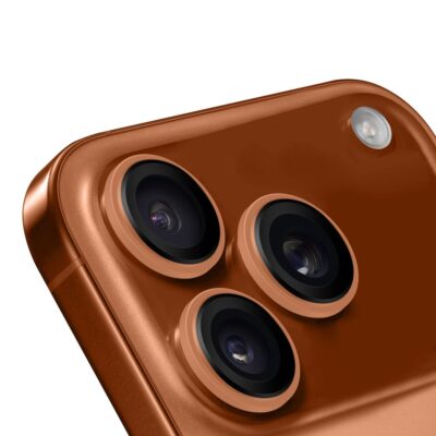 Oranžinis apsauginis stiklas galiniai kamerai Apple iPhone 17 Pro / 17 Pro Max OBALME Lens Protector aplink tris kameros objektyvus