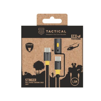 Juodas Tactical Stinger kabelis USB-C su 1,5 m ilgio ir geltonais elementais