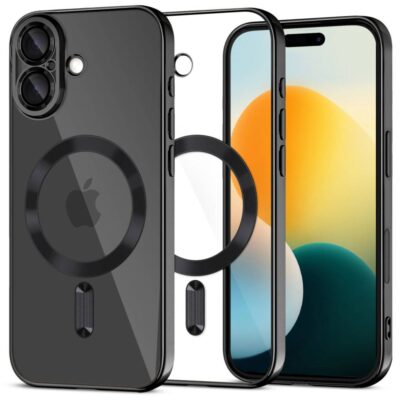 Juodas dėklas Apple Iphone 17 Tech-Protect Magflex Magsafe su permatomu paviršiumi ir magnetiniu žiedu