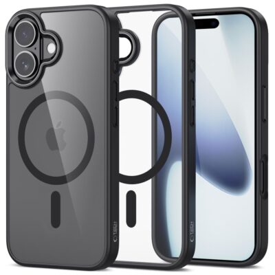 Juodas-skaidrus dėklas Apple Iphone 17 Tech-Protect Magmat Magsafe su magnetiniu žiedu ir kamera