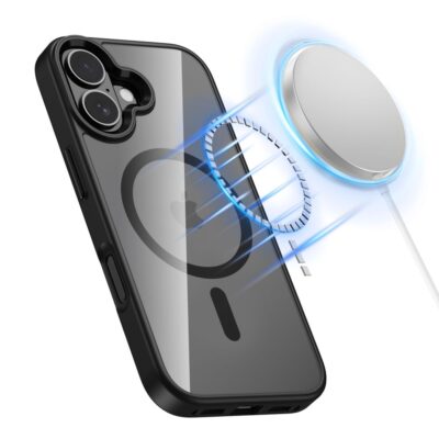 Juodas-skaidrus dėklas Apple Iphone 17 Tech-Protect Magmat Magsafe su magnečių žiedu