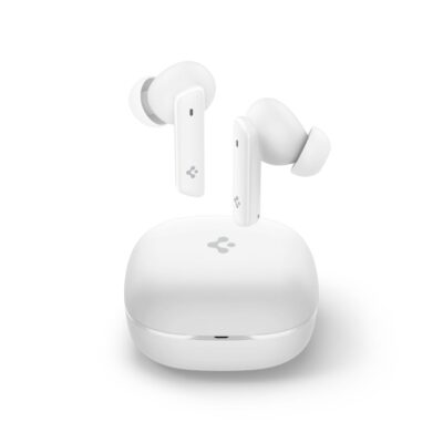 Baltos belaidės ausinės SPIGEN SA2402 ANC PRO IN-EAR EARPHONE su įkrovimo dėklu