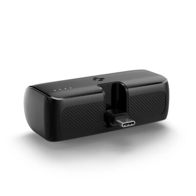 Juoda išorinė baterija SPIGEN EA2205 POWER BANK 5000 MAH 22.5W su USB-C jungtimi ir indikatoriaus lemputėmis