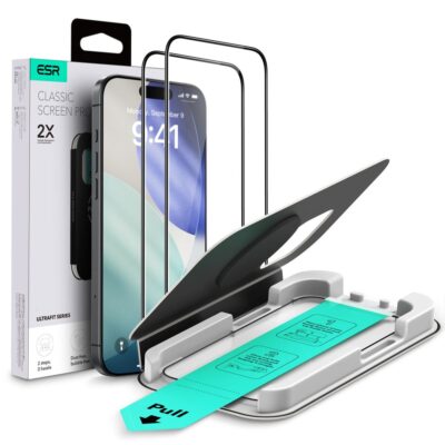Apsauginis ekrano stikliukas Apple Iphone 16 Pro ESR UltrafiTempered Glass 2-pack su paketu ir aplikavimo įrankiu