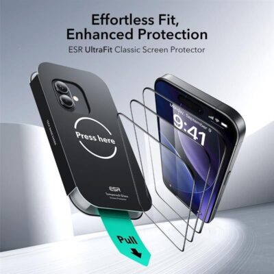 Apsauginis ekrano stikliukas Apple Iphone 16 Pro ir 17 ESR UltraFit tempered glass 2-pack komplektas