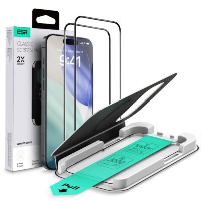 Apsauginis ekrano stikliukas Apple Iphone 17 Pro ESR ULTRAFIT TEMPERED GLASS 2-PACK su laikikliu ir pakuote