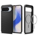 Juodas dėklas Google Pixel 10 Pro su raštuota tekstūra ir MagSafe žiedu