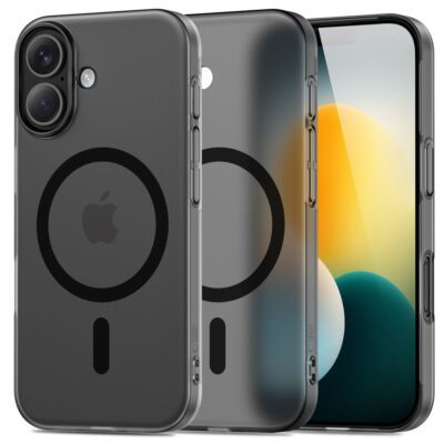 Matinis juodas dėklas Apple Iphone 17 Tech-Protect Magslim Magsafe su matine tekstūra ir aiškia puse