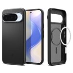 Juodas dėklas Google Pixel 10 ir 10 Pro telefonams su magnetiniu laikikliu ir aptakiu dizainu