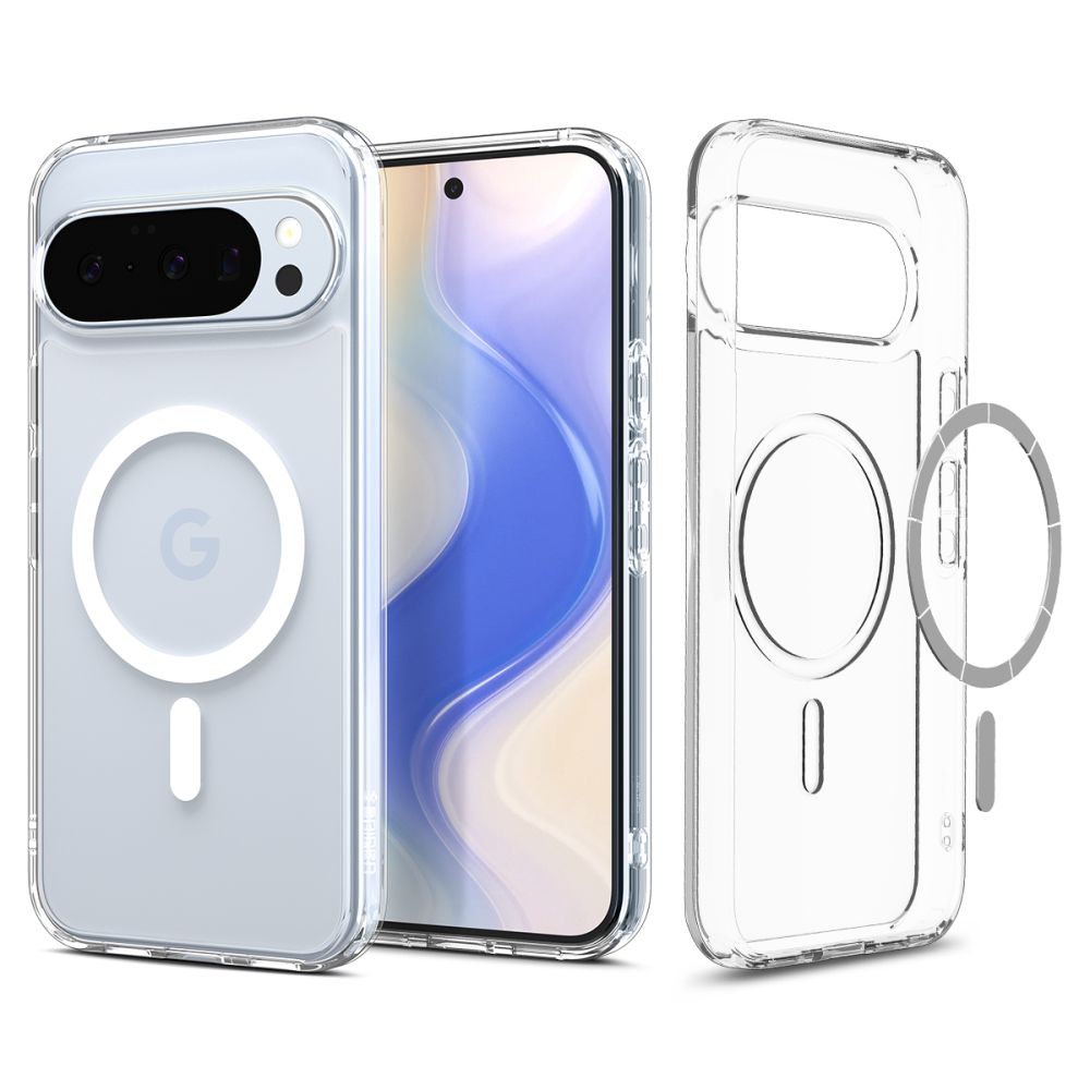 Skaidrus-baltas deklas Google Pixel 10 i 10 Pro Spigen Ultra Hybrid Mag Magsafe Skaidrus baltas deklas Google Pixel 10 i 10 Pro Spigen Ultra Hybrid Mag Magsafe telefone