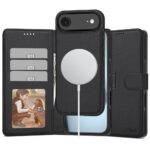 Juodas matinis atverčiamas dėklas Apple iPhone 17 Air su Tech-Protect Wallet Magsafe