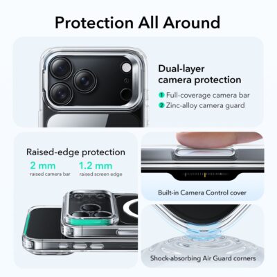 Skaidrus deklas Apple Iphone 17 Pro Max su dviausiai apsauga kameros ir pakeltomis kraštais