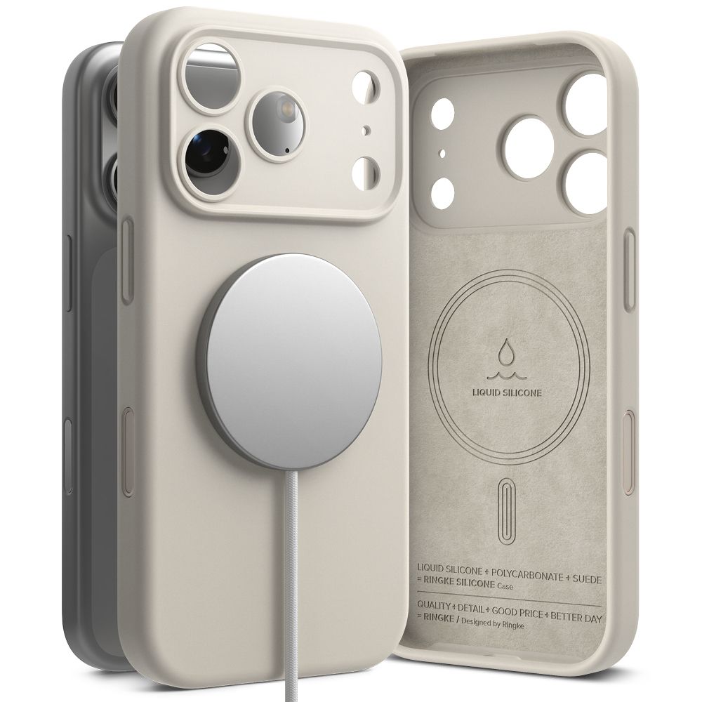 Akmens spalvos dėklas Apple Iphone 17 Pro Max Ringke Silicone Magnetic Magsafe Akmens spalvos dėklas Apple Iphone 17 Pro Max su magnetiniu įkrovikliu, pagamintas iš skysto silikono
