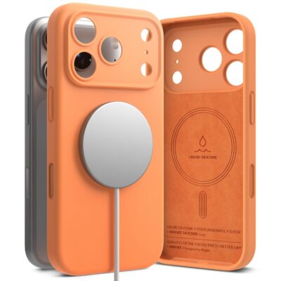 Oranžinis dėklas Apple Iphone 17 Pro Ringke Silicone Magnetic Magsafe su minkštu silikonu ir užapvalintais kampais