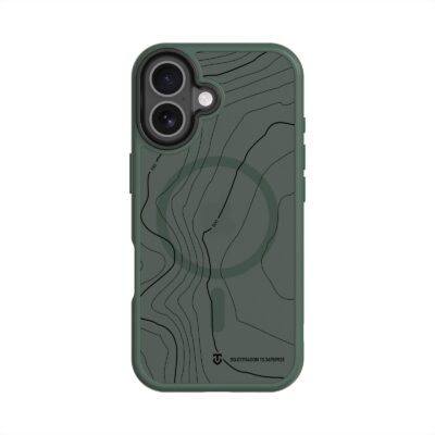 Tamsiai zalias deklas Apple Iphone 17 su topografiniu mapo dizainu Tactical MagForce Hyperstealth Sika