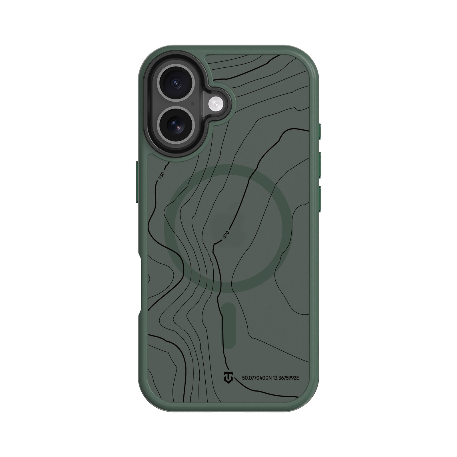 Tamsiai zalias deklas Apple Iphone 17 Tactical MagForce Hyperstealth Sika Tamsiai zalias deklas Apple Iphone 17 su topografiniu mapo dizainu Tactical MagForce Hyperstealth Sika