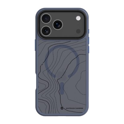Tamsiai mėlynas dėklas Apple Iphone 17 Pro Max Tactical MagForce Hyperstealth Sika su topografinio žemėlapio piešiniais