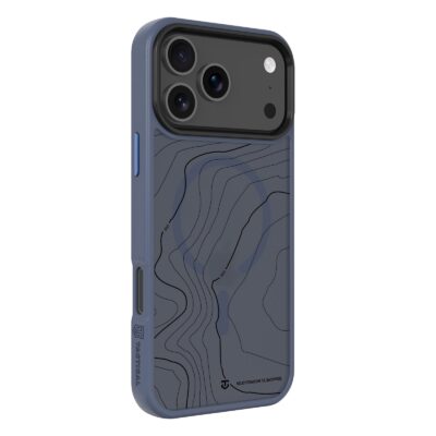 Tamsiai mėlynas dėklas Apple Iphone 17 Pro Max Tactical MagForce Hyperstealth Sika su topografinio žemėlapio raštu