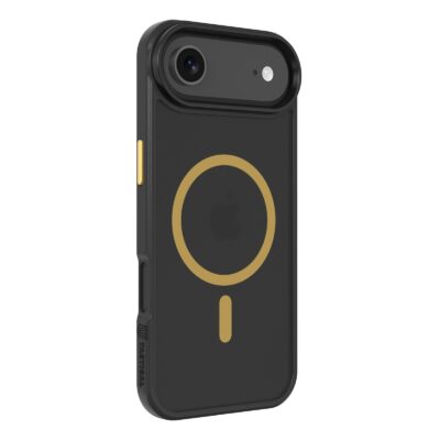 Juodas-geltonas dėklas Apple Iphone 17 Air Tactical MagForce Hyperstealth 2.0mm su geltonu apskritimu