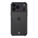 Skaidrus-juodas dėklas Tactical Quantum Stealth telefonui Apple iPhone 17 Pro Max ant juodo telefono fono