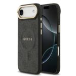 Juodas dėklas telefonui Apple iPhone 17 Air su auksiniu rėmeliu ir Guess logotipu