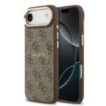 Rudas dėklas telefonui Apple iPhone 17 Air Guess PU Leather su auksiniu rėmeliu ir MagSafe