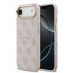 Rausvas dėklas telefonui Apple iPhone 17 Air Guess PU Leather su auksiniu rėmeliu ir logotipu