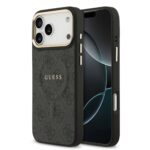 Juodas dėklas telefonui Apple iPhone 17 Pro Max Guess PU Leather su auksiniu rėmeliu