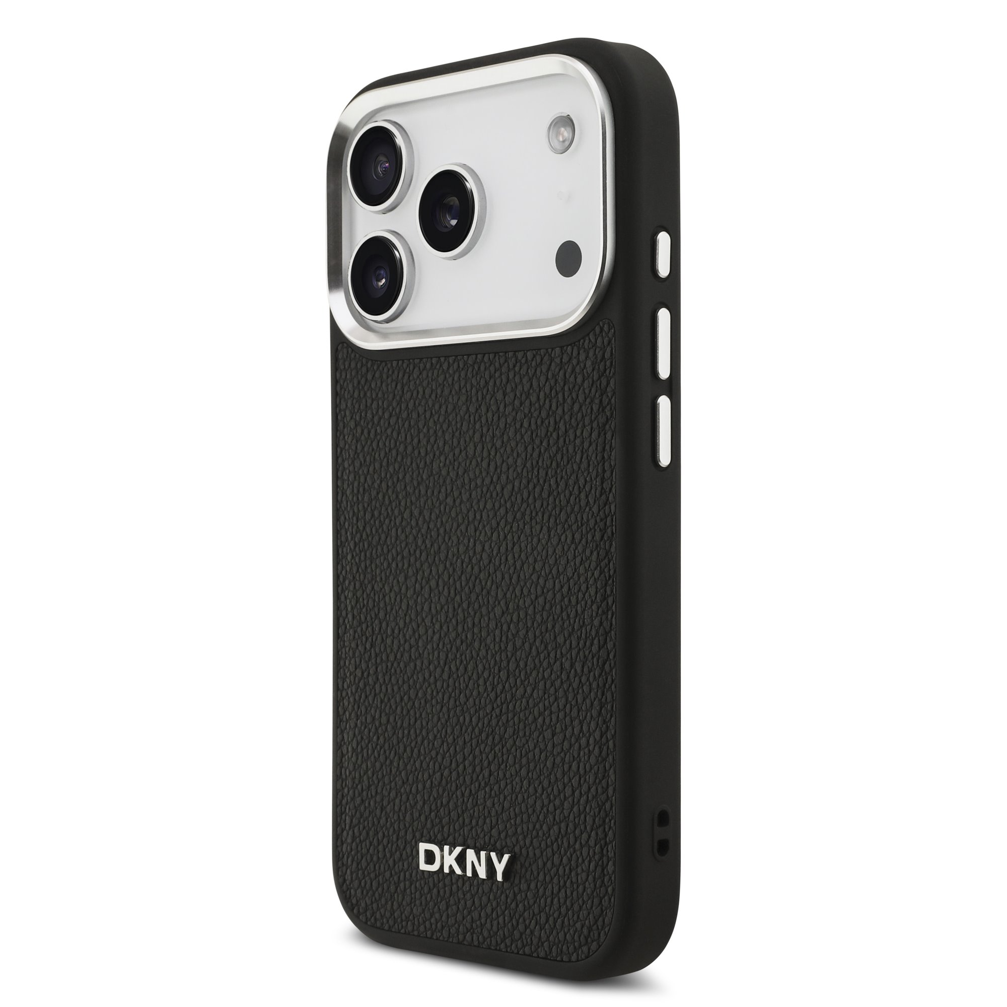Juodas dėklas Apple Iphone 17 Pro DKNY PU Leather Metal Logo Wrist Chain MagSafe Juodas dėklas Apple Iphone 17 Pro DKNY PU Leather Metal Logo Wrist Chain MagSafe su tekstūruotu paviršiumi