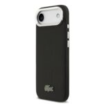 Juodas dėklas telefonui Apple Iphone 17 Air Lacoste Iconic Petit Pique Camera Stand MagSafe su tekstūru ir logo