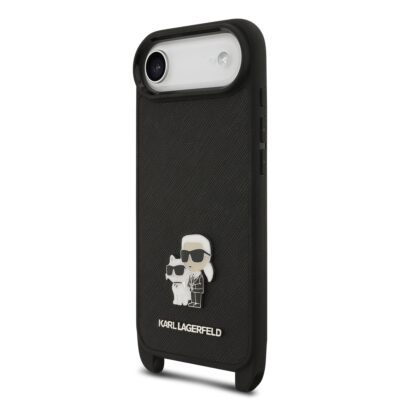 Juodas dėklas telefonui Apple Iphone 17 Air su Karl Lagerfeld ir Choupette metaliniu dekoru