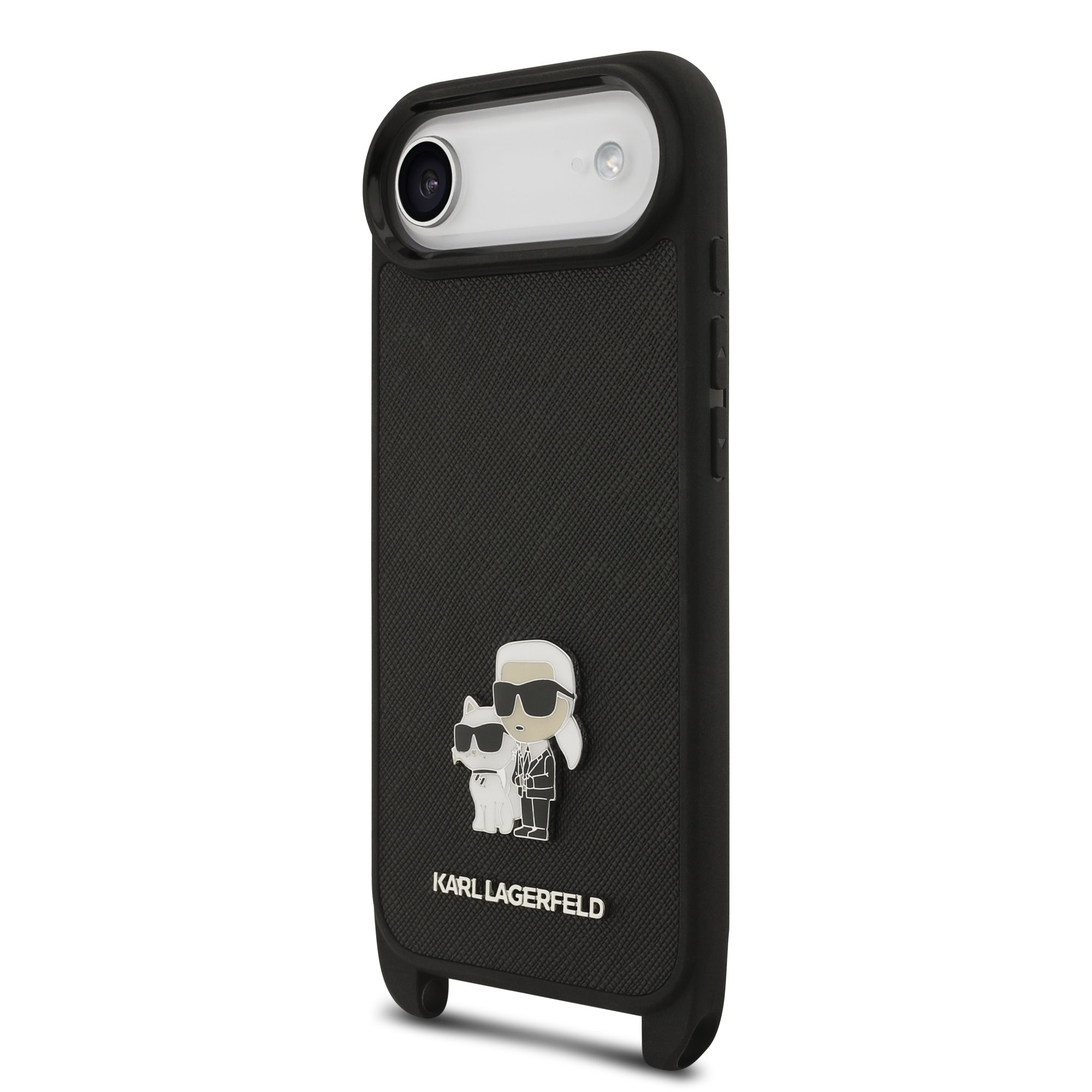 Juodas dėklas telefonui Apple Iphone 17 Air Karl Lagerfeld Juodas dėklas telefonui Apple Iphone 17 Air su Karl Lagerfeld ir Choupette metaliniu dekoru