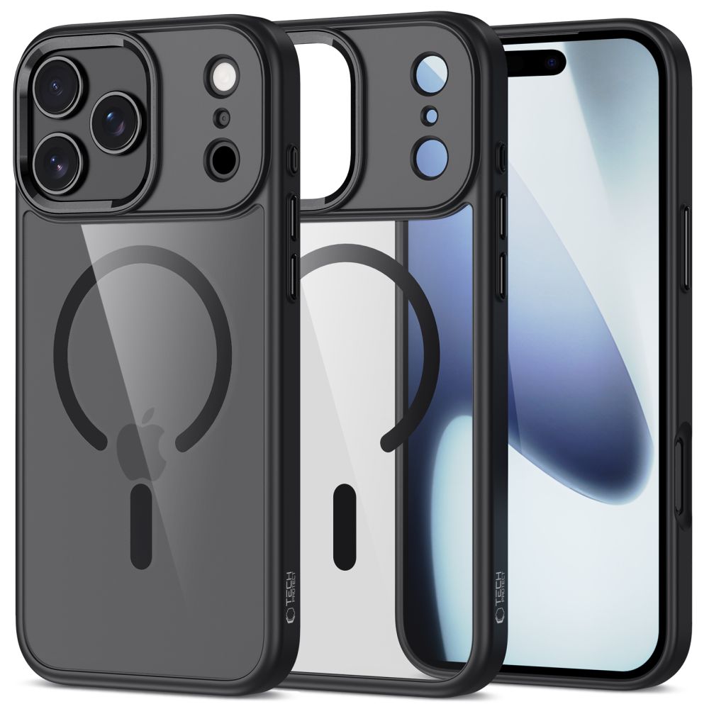 Juodas-skaidrus dėklas Apple Iphone 17 Pro Max Tech-Protect Magmat Magsafe Juodas-skaidrus dėklas Apple Iphone 17 Pro Max Tech-Protect Magmat Magsafe su galiniu dangteliu ir fotoaparato apsauga