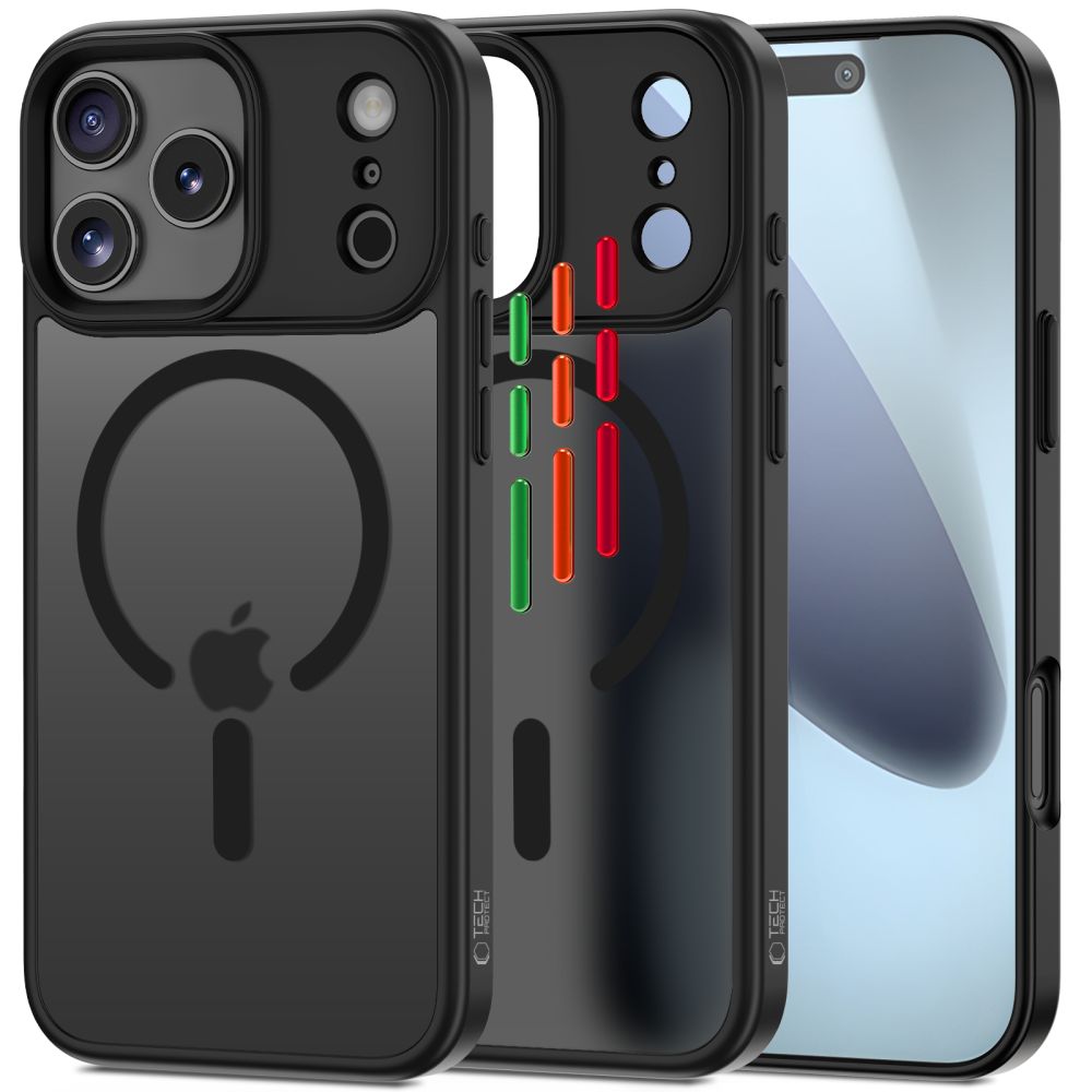 Juodas matinis dėklas telefonui Apple iPhone 17 Pro Max Juodas matinis dėklas telefonui Apple iPhone 17 Pro Max Tech-Protect Magmat XT-4 Set Magsafe su kamerų ir ekrano apsauga