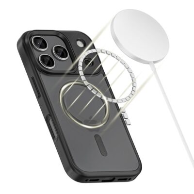 Juodas matinis dėklas telefonui Apple Iphone 17 Pro Max Tech-Protect Magmat XT-4 Set Magsafe su magnetiniu laikikliu
